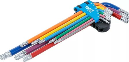 Juego de llaves allen multicolor extra larga perfil en T (para Torx) con perforacion y cabeza de bola T10 - T50 9 piezas