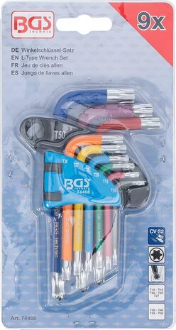 Juego de llaves allen multicolor corto perfil en T (para Torx) con cabeza de bola T10 - T50 9 piezas