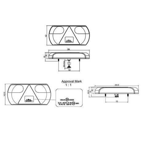 Luz trasera de 6 funciones 296x142mm 32LED izquierda