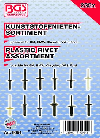 235 piezas Surtido de plastico del remache para GM, BMW, Chrysler, VW y Ford