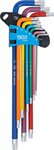 Juego de llaves allen multicolor extra larga perfil en T (para Torx) con perforacion T10 - T50 9 piezas