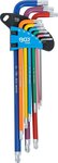 Juego de llaves allen multicolor extra larga perfil en T (para Torx) con perforacion y cabeza de bola T10 - T50 9 piezas