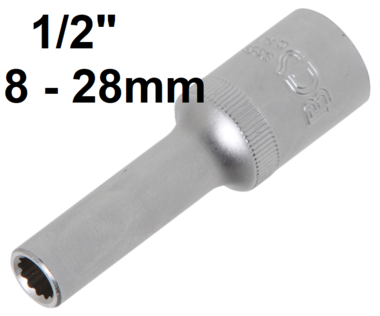 Llave de vaso 12 caras, larga entrada 12,5 mm (1/2) 8 - 28mm