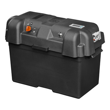 Caja de bateria 35x18x23 cm 2 USB - 1 toma a 12 V - Voltimetro - 2 conectores Anderson