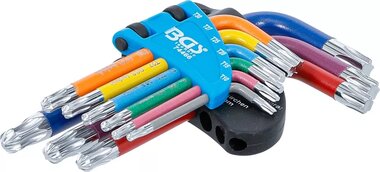 Juego de llaves allen multicolor corto perfil en T (para Torx) con cabeza de bola T10 - T50 9 piezas